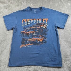 Chevrolet Shirt Mens Medium Blue The Heartbeat Of America GM Truck Car Retro
